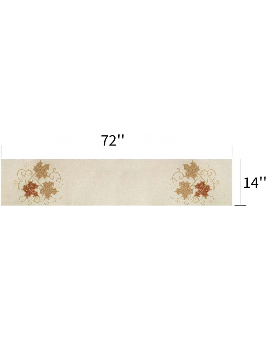 HIRUN ARTWORK Table Runner Farmhouse Style Linen Table Runner Embroidered Maple Leaf Decorative Polyester Tablecloth for Kitchen Dining and Picnic 14 x 72 Inch