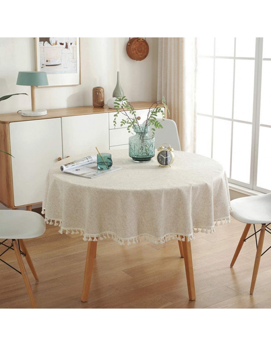 HONUTIGE Round Tablecloth Tassel Table Cloth Cotton Linen Dust-Proof Table Cover for Kitchen Dinning Tabletop Decoration 60