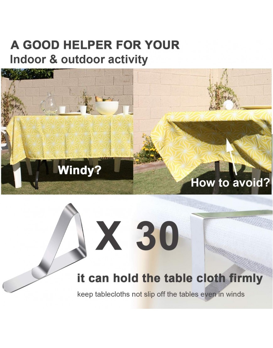 HOOSUN Tablecloth Clips 30 Packs Stainless Steel Picnic Table Cover Clamps for Kitchen Dining Party Outdoor Wedding and Picnics Table Cloth Holder & Skirt Clips