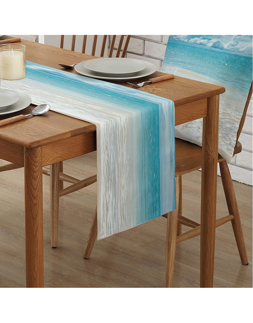 Infinidesign Ocean Themed Table Runner Burlap Linen Table Runners for Home Kitchen Party Wedding Decorations Machine Washable 13x70 inch Blue Sky White Cloud Beach