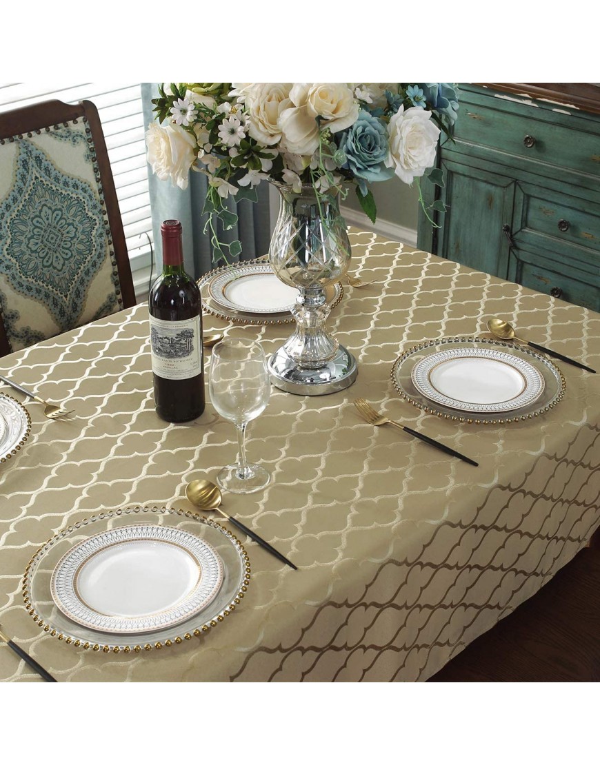 Jacquard Tablecloth Flower Pattern Polyester Table Cloth Spill Proof Dust-Proof Wrinkle Resistant Table Cover for Kitchen Dining Tabletop Decoration Rectangle Oblong 52 x 70 4-6 Seats Gold