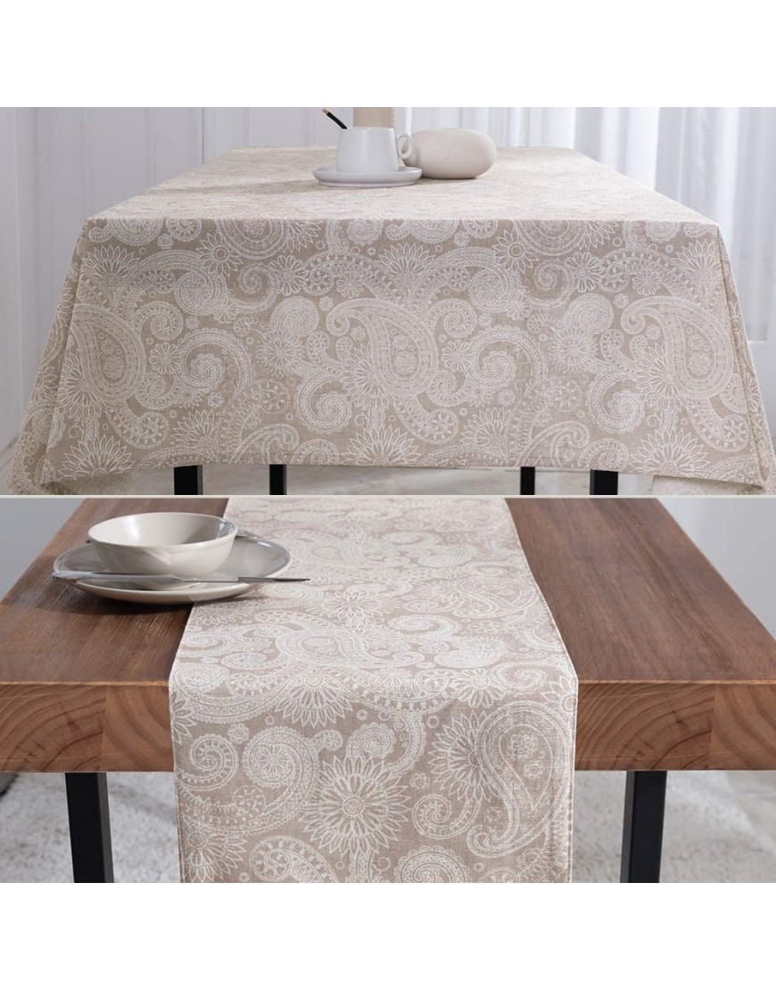 JINCHAN Linen Textured Tablecloth Jacobean Floral Printed Table Cover for Kitchen Flax Linen Textured Medallion Design 1 Panel 51 W x 54 L Taupe on Beige