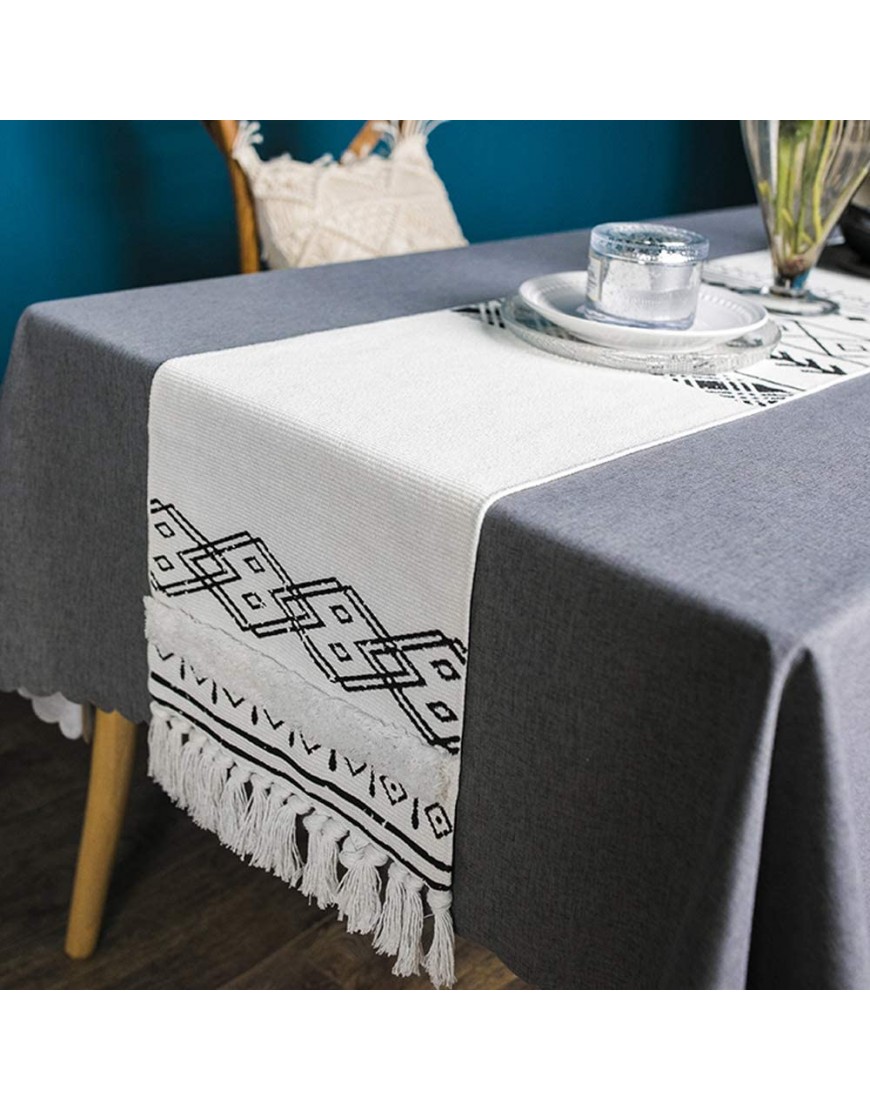 KIMODE Moroccan Fringe Table Runner 14 in x 72 in Bohemian Geometric Cotton Handmade Woven Tufted Tassels Farmhouse Dinning Table Linen Machine Washable Minimalist Home Decorative Black and White