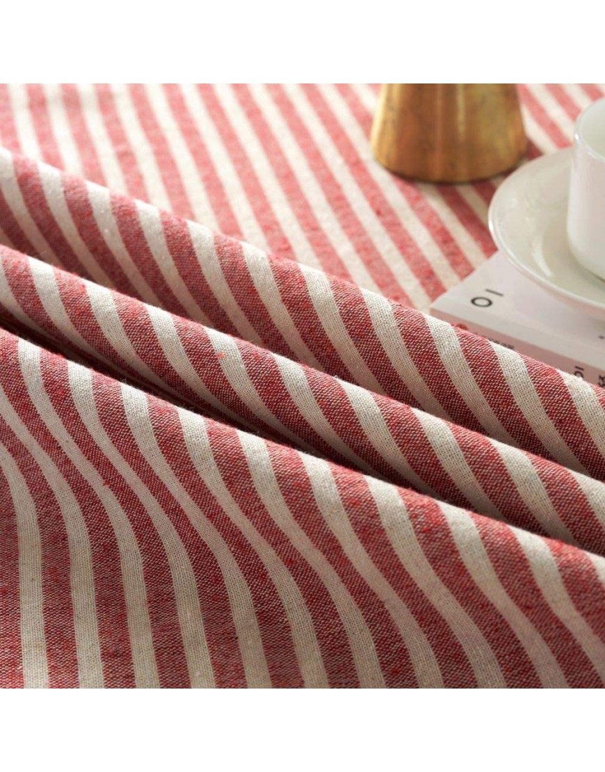 Lahome Stripe Tassel Tablecloth Cotton Linen Table Cover Kitchen Dining Room Restaurant Party Decoration Round 60 Red