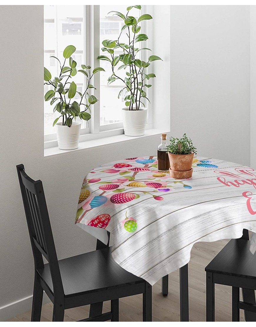 LBDEKOR Table Cloth Wrinkle Free Dining Table Cover Square 54 x 54 Happy Easter Spill Proof Tablecloth Cotton Linen Table Covers for Kitchen Banquet Peach Blossom Spring Tree Wooden