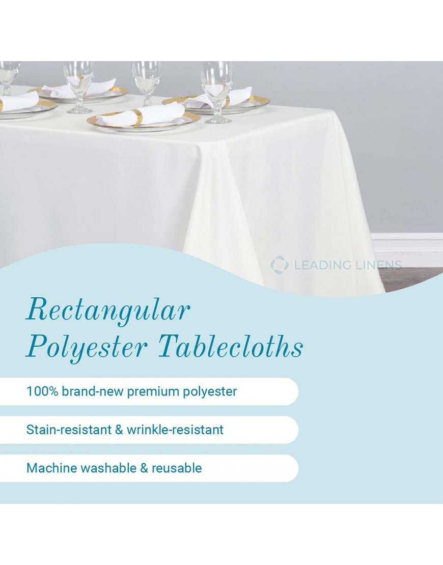 Leading Linens 10-pcs 60 x 102 Inch Rectangular Polyester Cloth Fabric Linen Tablecloth Wedding Reception Restaurant Banquet Party Machine Washable Choice of Color Ivory