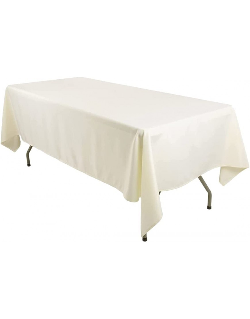 Leading Linens 10-pcs 60" x 102" Inch Rectangular Polyester Cloth Fabric Linen Tablecloth Wedding Reception Restaurant Banquet Party Machine Washable Choice of Color Ivory