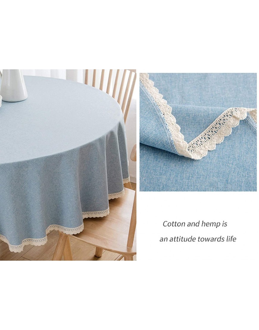LEMON. Floral Solid Cotton Linen Tablecloth Resistant Table Cover for Kitchen Dinning Tabletop Decoration,Camping Picnic Circle Table ClothRound 47 Inch Light Blue Tablecloth