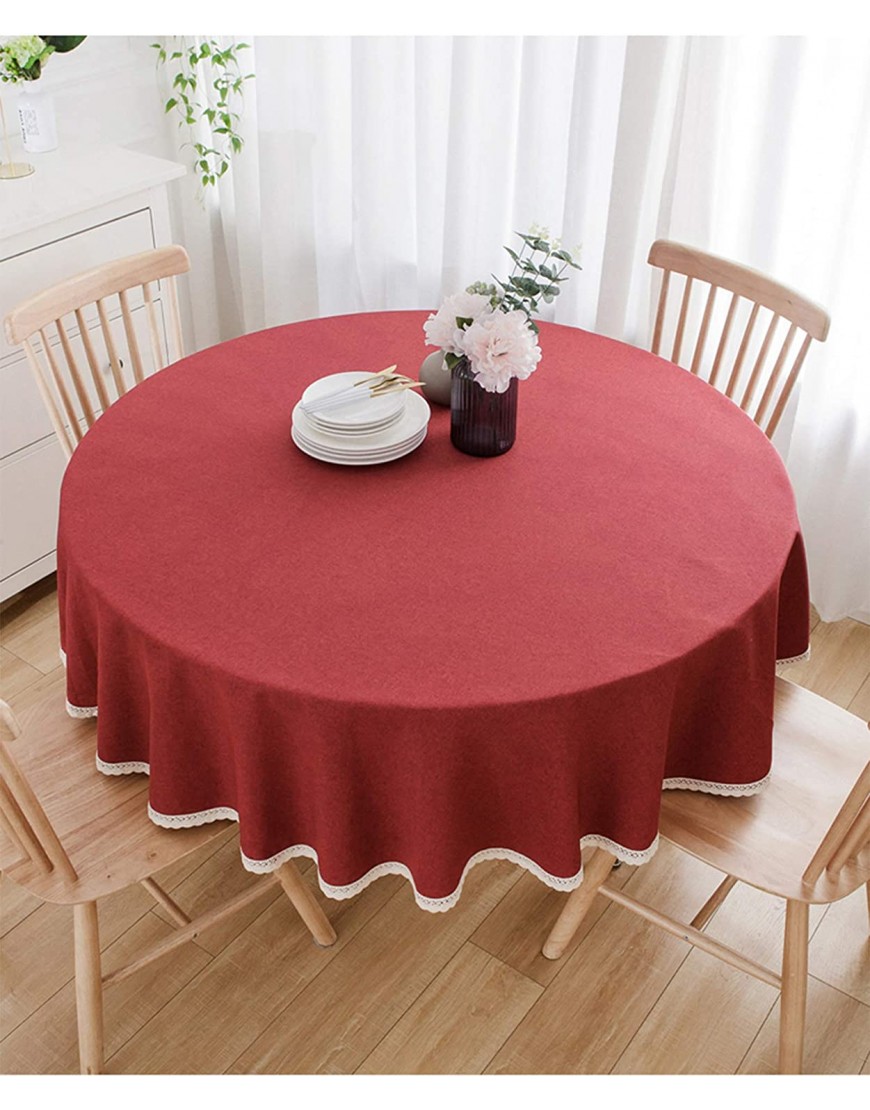 LEMON. Floral Solid Cotton Linen Tablecloth Resistant Table Cover for Kitchen Dinning Tabletop Decoration,Camping Picnic Circle Table ClothRound 80 Inch Red Tablecloth