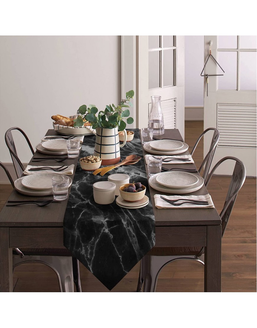 Meet 1998 Cotton Linen Table Runners Marble Art Tablecovers for Kitchen Garden Black White Wedding Parties Dinner Indoor Outdoors Home Decorations 13x90 inches