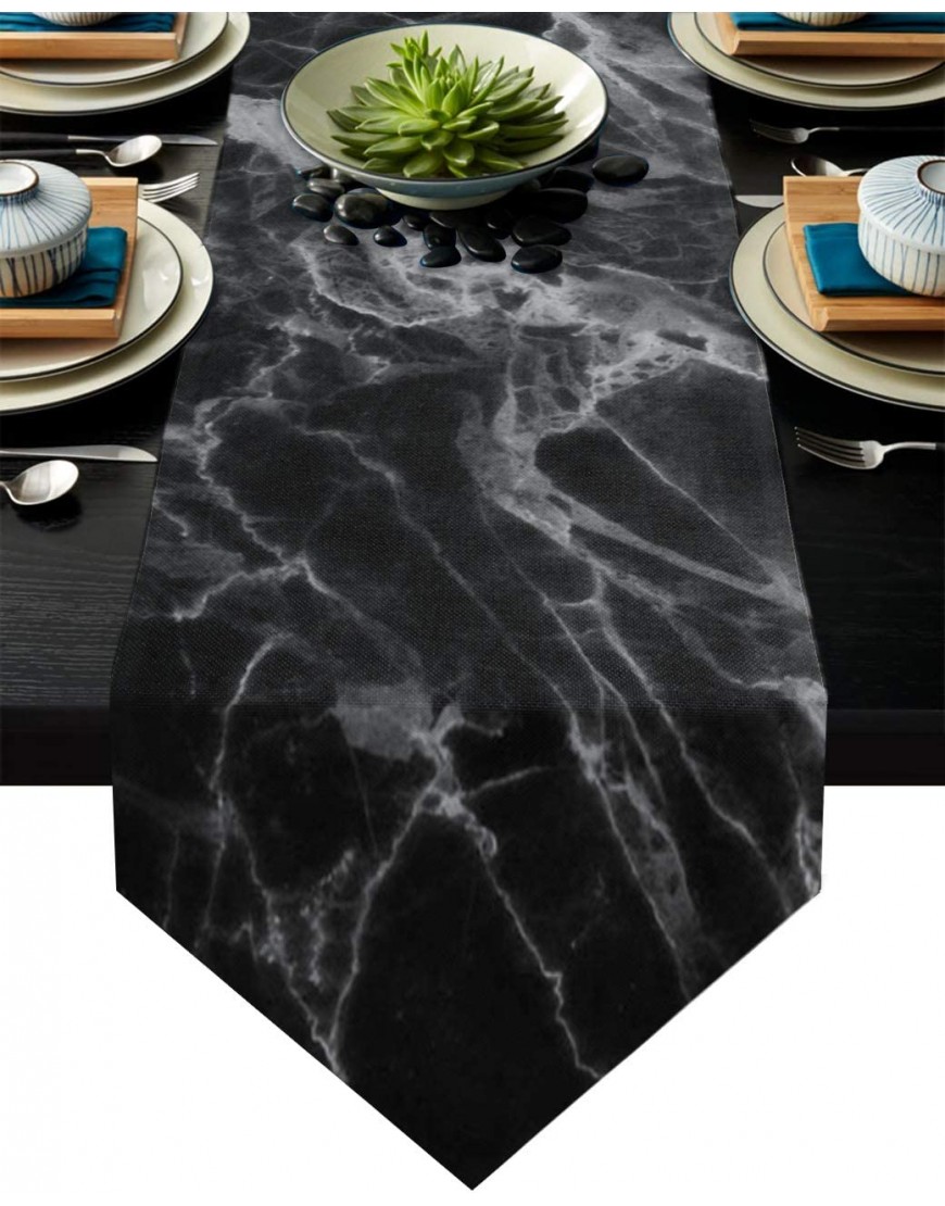 Meet 1998 Cotton Linen Table Runners Marble Art Tablecovers for Kitchen Garden Black White Wedding Parties Dinner Indoor Outdoors Home Decorations 13x90 inches