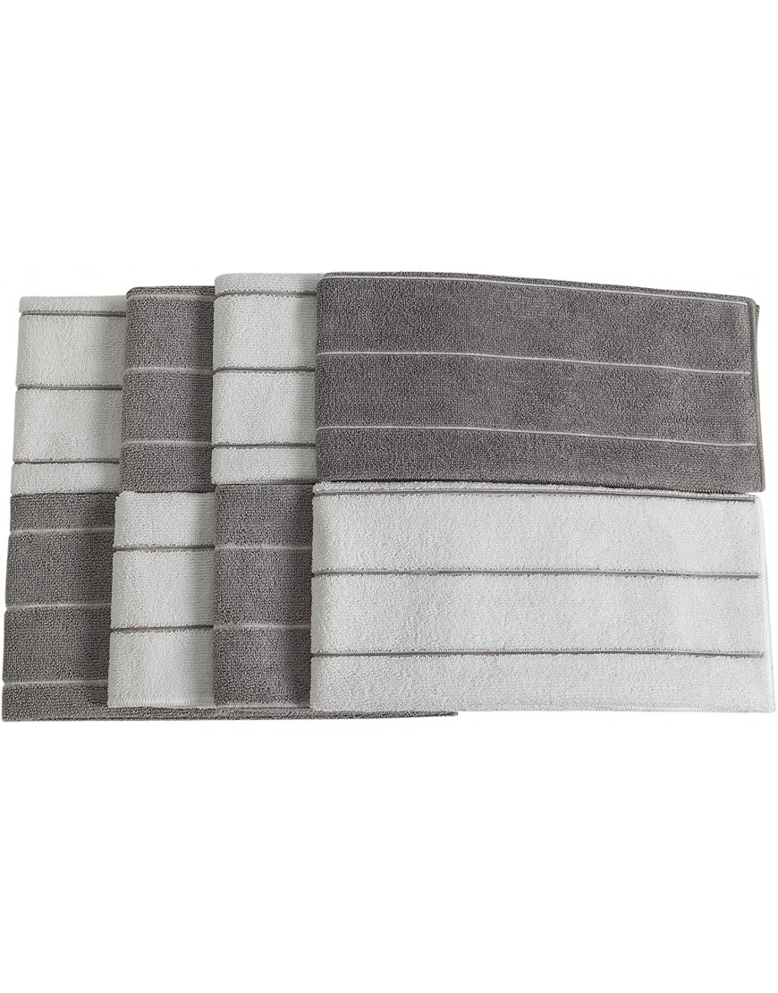 Microfiber Kitchen Towels Super Absorbent Soft and Solid Color Dish Towels 8 Pack Stripe Designed Grey and White Colors 26 x 18 Inch