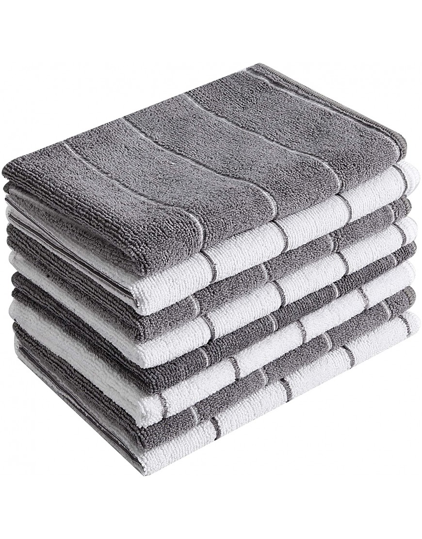 Microfiber Kitchen Towels Super Absorbent Soft and Solid Color Dish Towels 8 Pack Stripe Designed Grey and White Colors 26 x 18 Inch