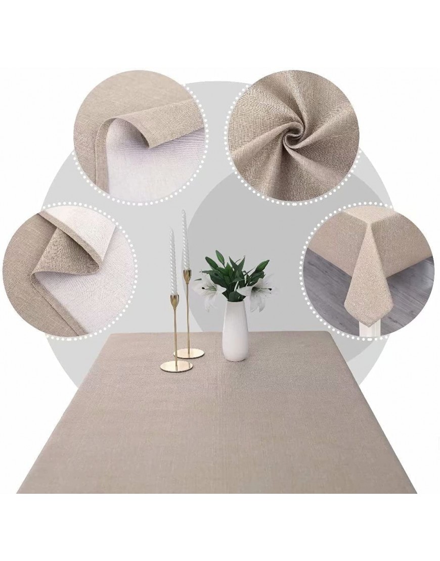 MikiUp Faux Linen Rectangle Tablecloth Waterproof and Washable Slubby Texture Wrinkle Table Cloth Indoor Table Cover for Kitchen Party and Banquets 58 x 84 inch Khaki
