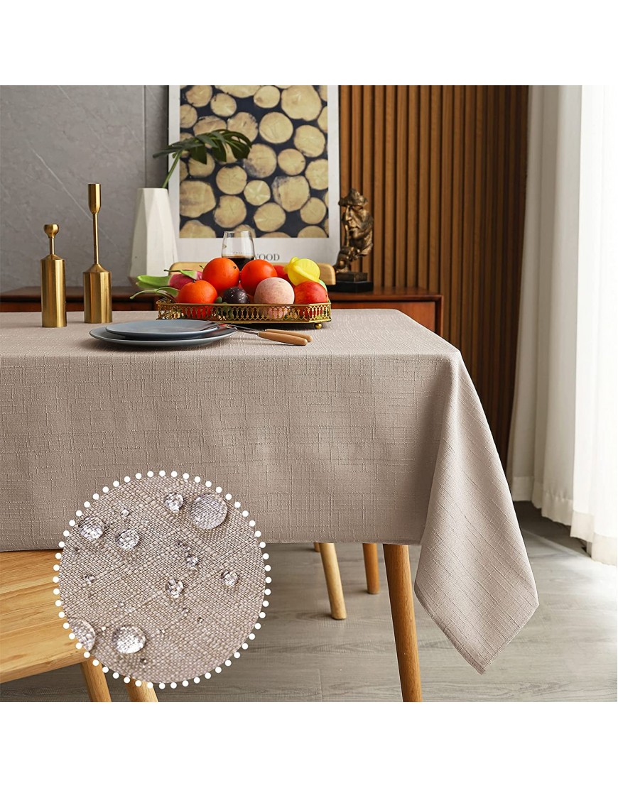 MikiUp Faux Linen Rectangle Tablecloth Waterproof and Washable Slubby Texture Wrinkle Table Cloth Indoor Table Cover for Kitchen Party and Banquets 58 x 84 inch Khaki