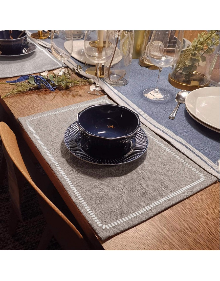 millianess Polyester Linen Placemats Embroidery Table Mats Heat Resistant Kitchen Tablemats for Dining Table 12x18 4 Piece,Nature-Linen
