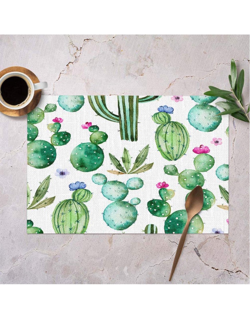 Mugod Various Cactus Placemats Watercolor Cactus Plants and Purple Flowers Seamless Pattern Decorative Heat Resistant Non-Slip Washable Place Mats for Kitchen Table Mats Set of 4 12x18