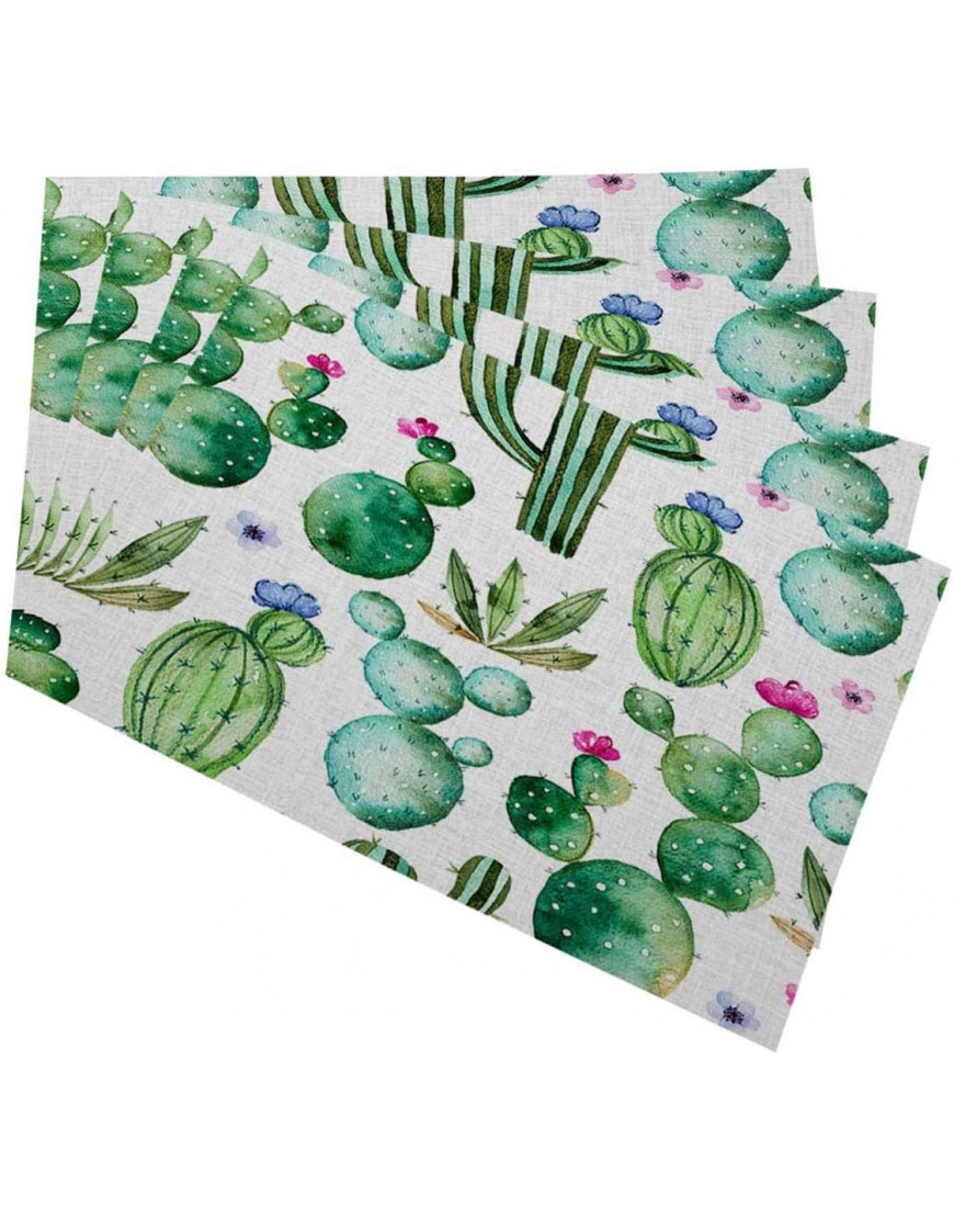 Mugod Various Cactus Placemats Watercolor Cactus Plants and Purple Flowers Seamless Pattern Decorative Heat Resistant Non-Slip Washable Place Mats for Kitchen Table Mats Set of 4 12"x18"