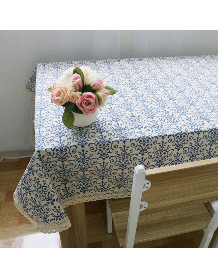 Navy Blue Damask Lace Rectangle Tablecloth Cotton Linen Table Cover for Kitchen Dinning Party Tabletop Oblong 55 x 70 Inch