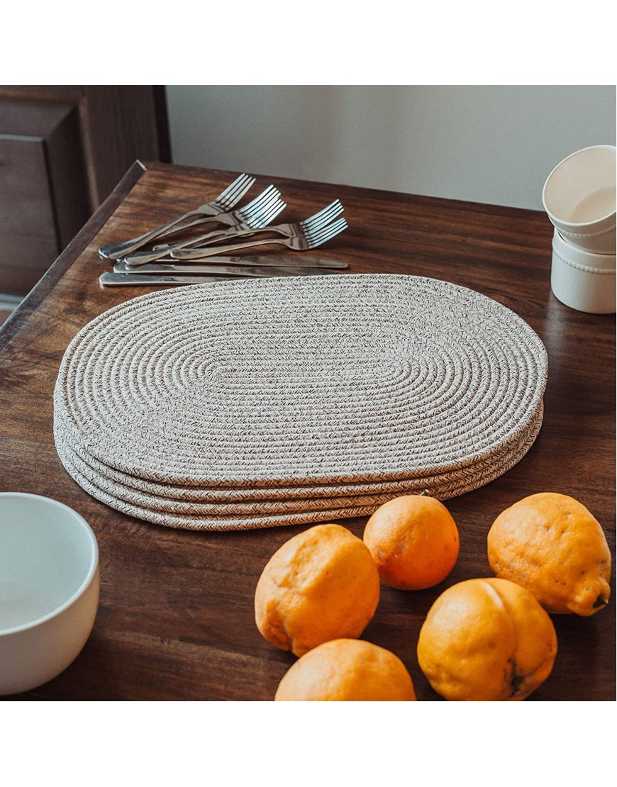 OrganiHaus Cotton Rope Woven Placemats Set of 4 | Oval Placemats for Kitchen Table | Heat Resistant and Absorbent Fabric Rustic Placemats for Dining Table or Countertop Protection-Full Mixed Brown