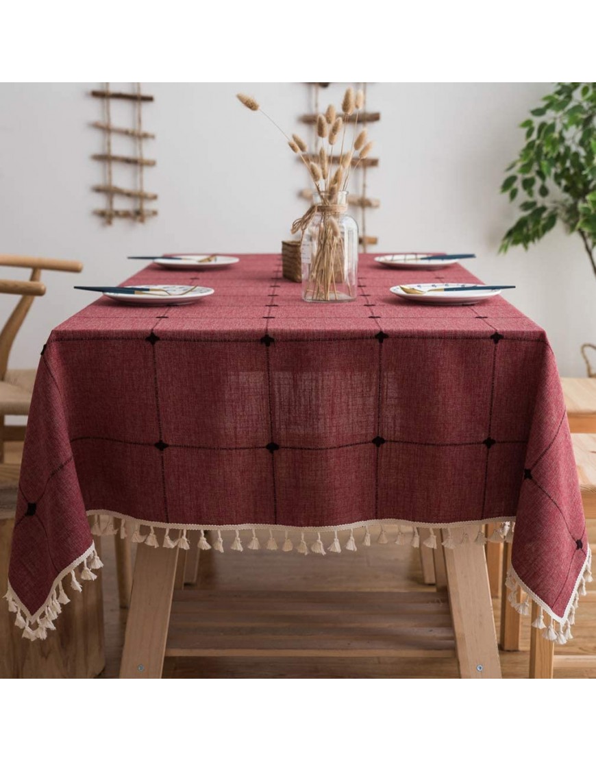 Pahajim Linen Rectangle Tablecloth Table Cloth Heavy Weight Cotton Linen Dust-Proof Table Cover for Party Table Cover Kitchen Dinning Red Square,55 x 55 Inch
