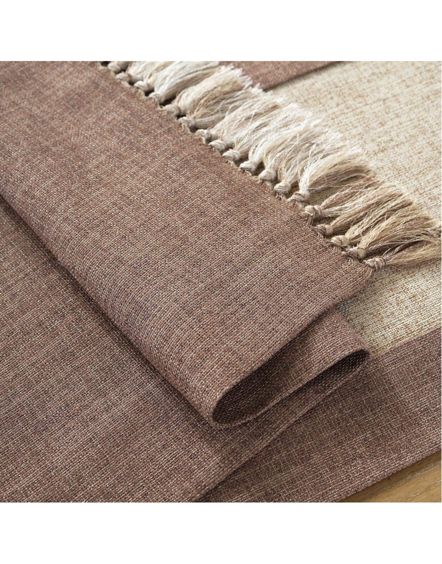 PHNAM Beige and Brown Rustic Table Runner with Tassels Linen Cotton Coffee Dining Table Cloth Runners Non Slip for Home Kitchen Party Wedding Decorations Machine Washable