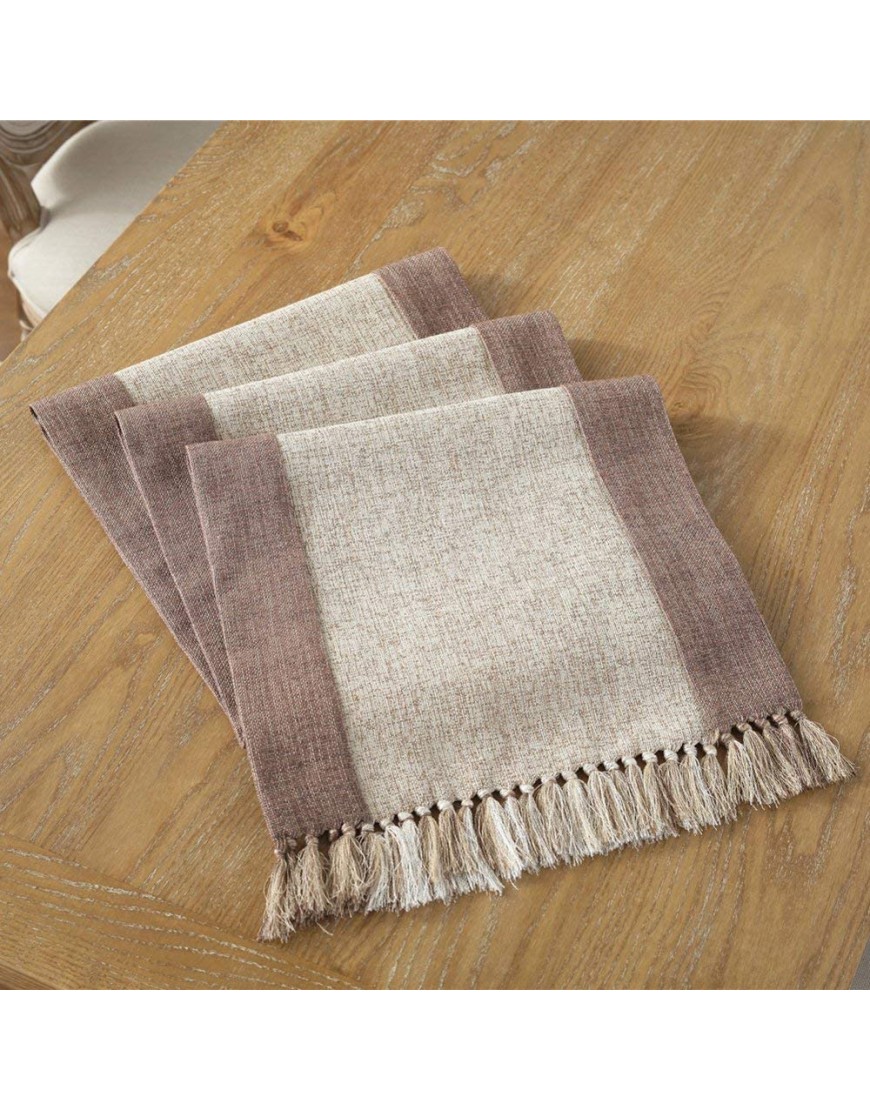 PHNAM Beige and Brown Rustic Table Runner with Tassels Linen Cotton Coffee Dining Table Cloth Runners Non Slip for Home Kitchen Party Wedding Decorations Machine Washable