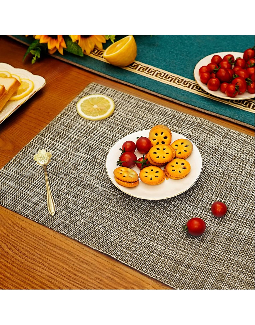 Pocere placemats for Dining Table Set of 6，Washable Woven PVC Grey placemats，for Dining Table&Kitchen Linen Brown