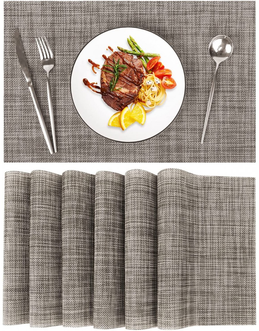 Pocere placemats for Dining Table Set of 6，Washable Woven PVC Grey placemats，for Dining Table&Kitchen Linen Brown