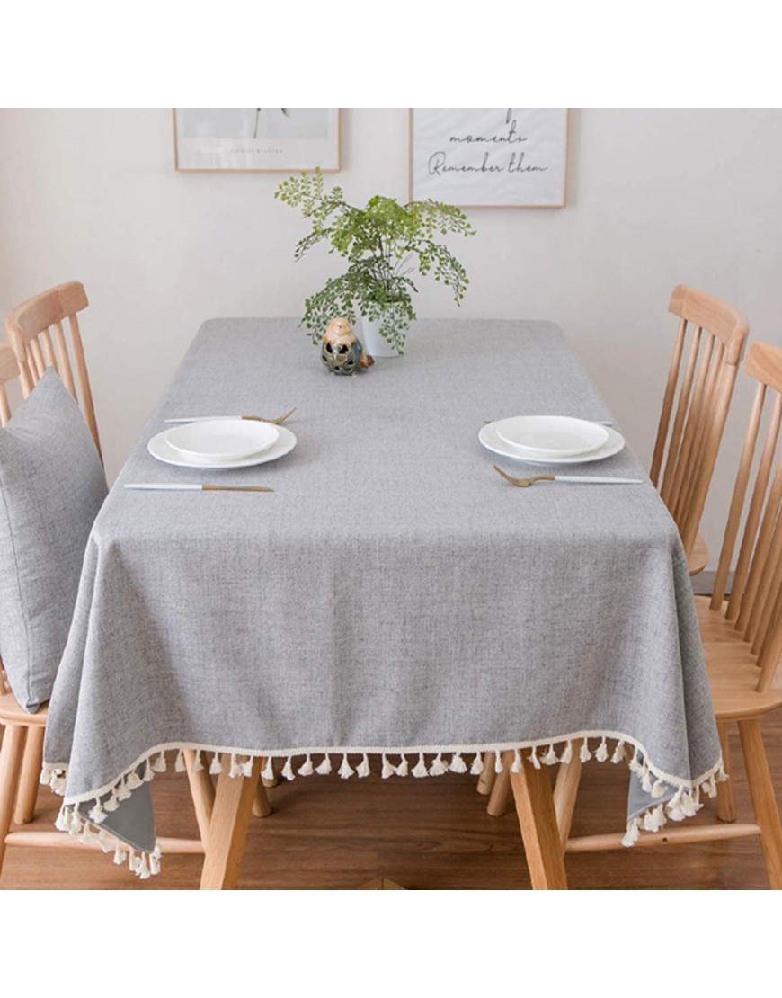 Sandweek Washable Tablecloth Solid Color Tassel Cotton Linen Fabric Table Cloth Dust-Proof Table Cover for Kitchen Dinning Buffet Tabletop Decoration Rectangle Oblong 55 x 87 Inch Gray