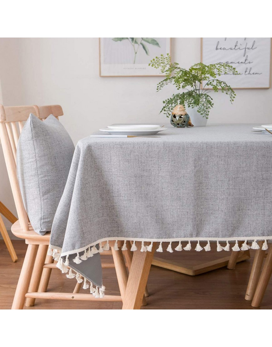 Sandweek Washable Tablecloth Solid Color Tassel Cotton Linen Fabric Table Cloth Dust-Proof Table Cover for Kitchen Dinning Buffet Tabletop Decoration  Rectangle Oblong 55 x 87 Inch Gray