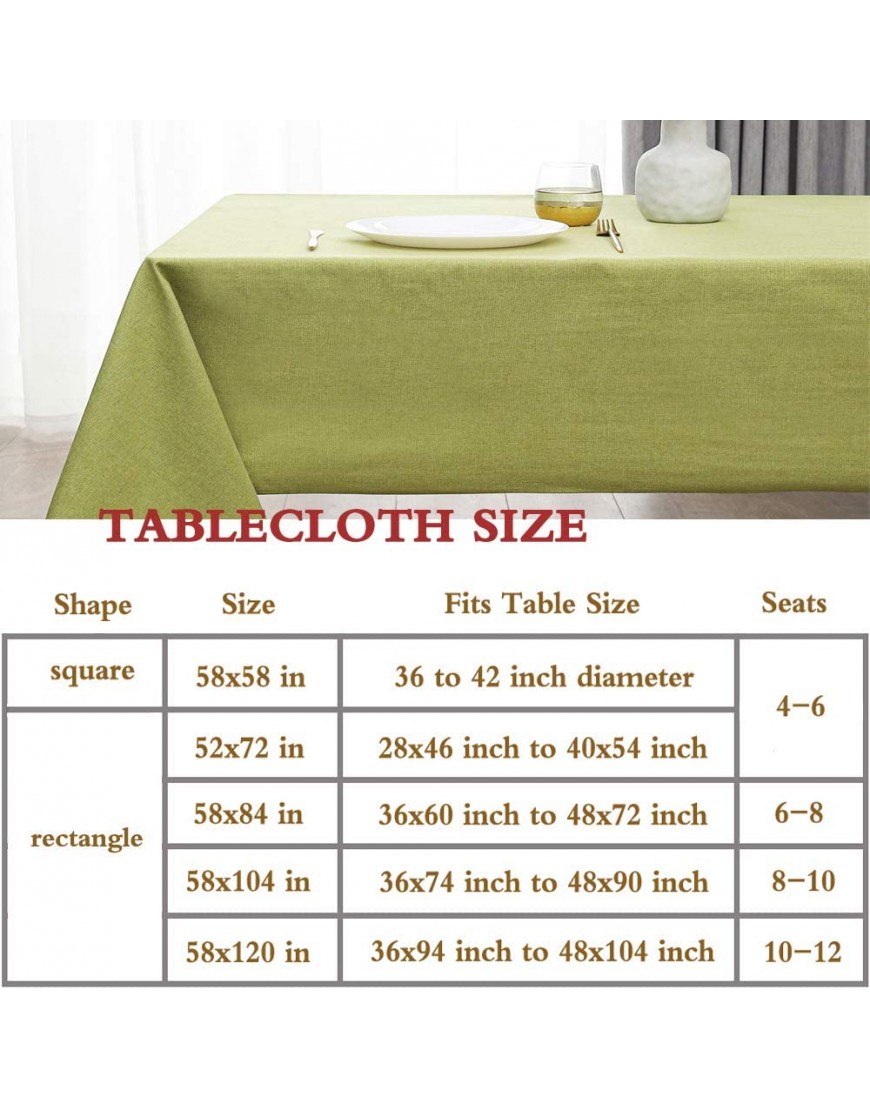 SINSSOWL Waterproof Tablecloth 58 x 84 Inch Green Table Cloth Rectangle Easy to Clean Outdoor Table Cover for Home Dining Room Cafe Buffet Table Banquet Parties Kitchen & Table Linens