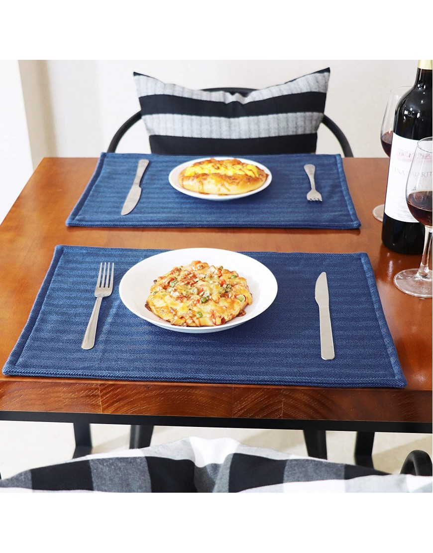 SLOW COW Linen Placemats Heat Resistant Dining Table Place Mats Kitchen Washable Table Mats Set of 2 Navy Blue