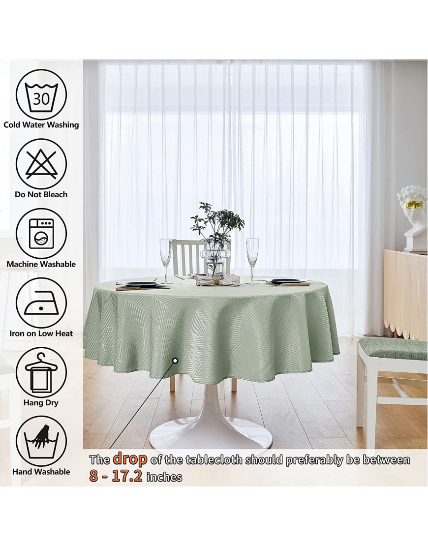 Solid Textured Round Tablecloth Modern Reflect Pattern Stain Wrinkle Resistant Washable Polyester 60 Inch Table Cloth for Dining Table Indoor Outdoor Party Wedding Light Green