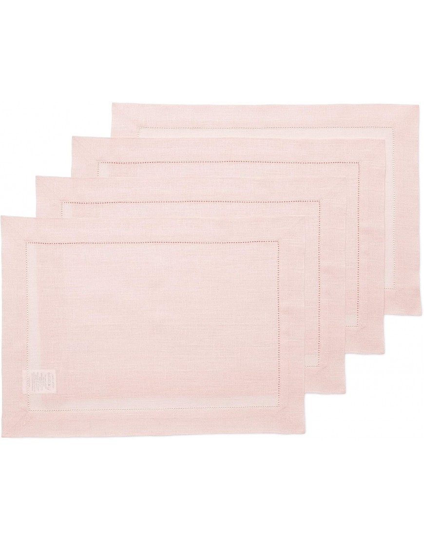 Solino Home Easter Linen Placemats – Pink 14 x 19 Inch Set of 4 Classic Hemstitch Natural Fabric Machine Washable Placemats – Handcrafted with European Flax