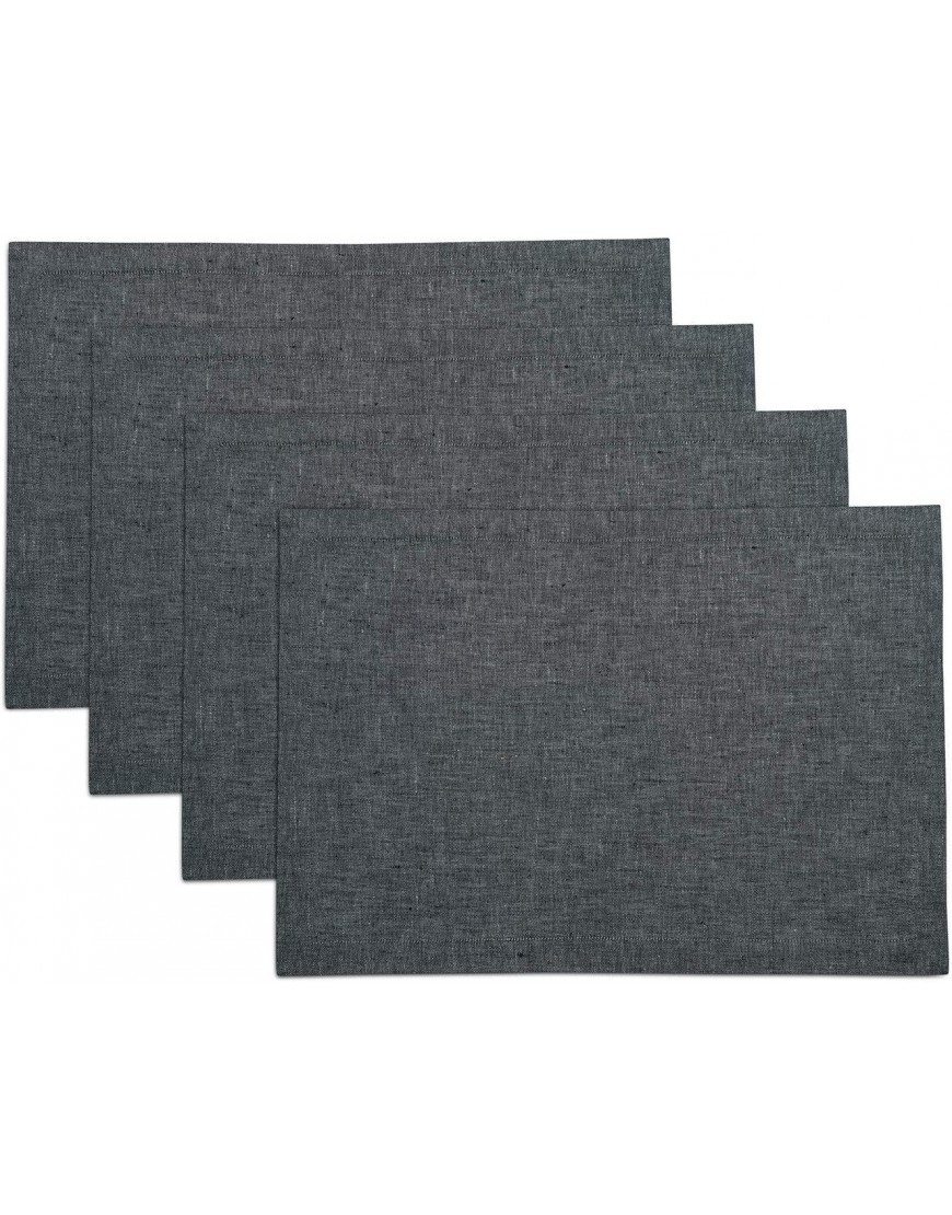 Solino Home Linen Placemats – 14 x 19 Inch Charcoal Grey Set of 4 Athena Handcrafted and Machine Washable Natural Fabric – European Flax
