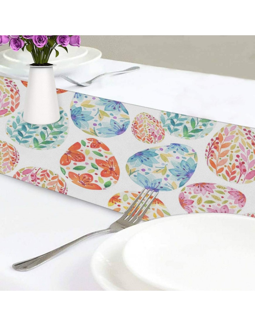 Spring Easter Multicolor Eggs Table Runner 13x70 inch for Kitchen Dining Watercolor Blue Red Double Sided Table Runners Linen Cloth Dresser Scarf for Wedding Dinners Party Office Banquet Home Decorat