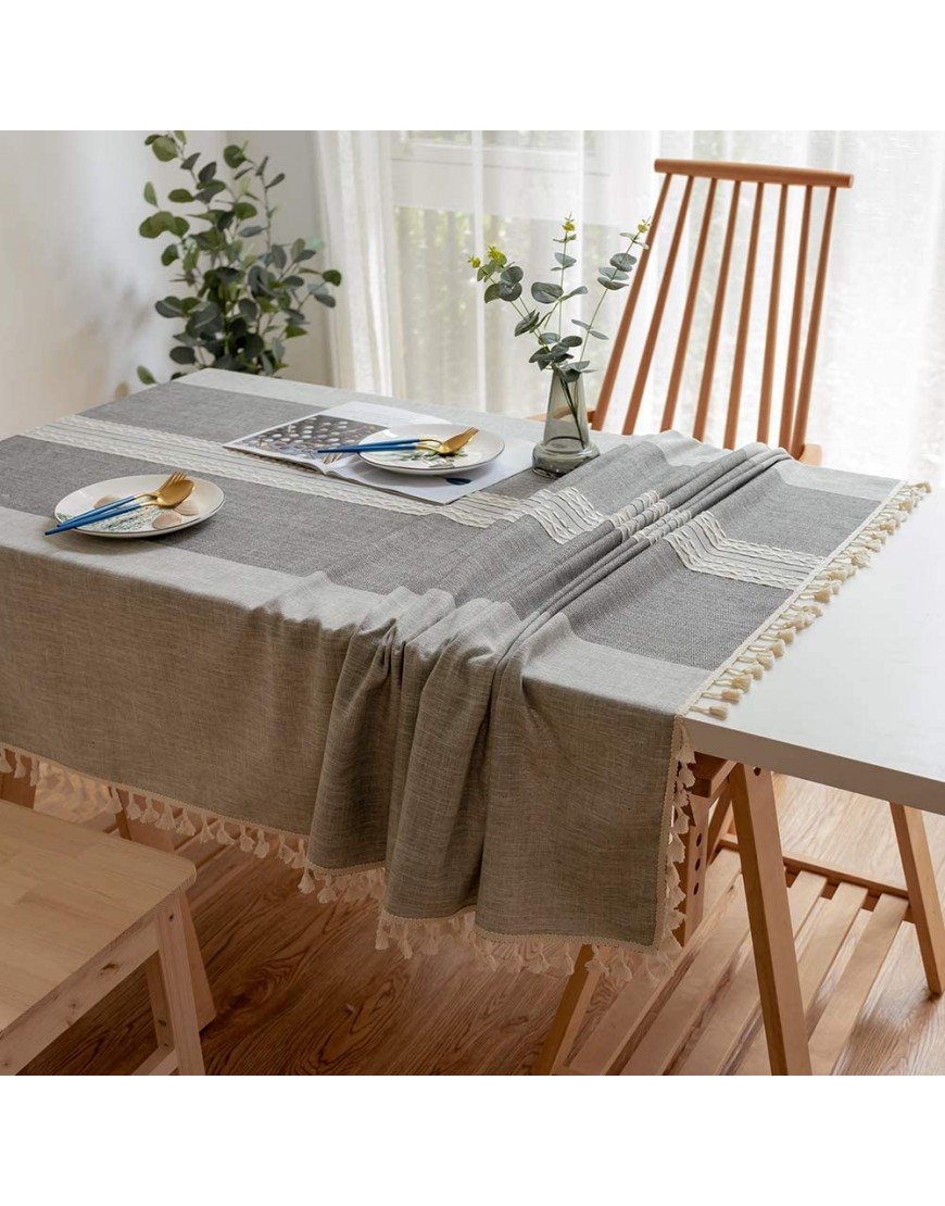 Tassel Tablecloth Rectangle Gray 55x120 Cotton Linen Table Cloth Cover Washable Wrinkle Free Stain Resistant Table Linens for Dining Table Kitchen Decorations