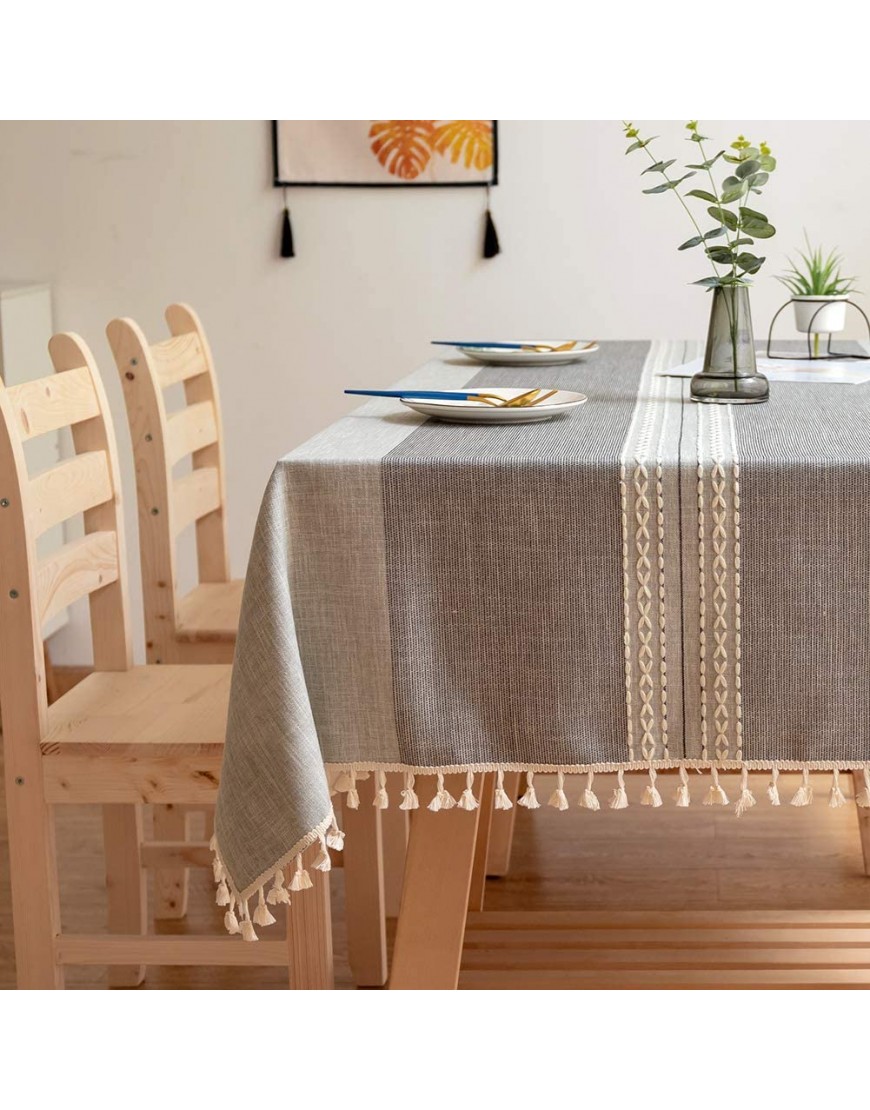 Tassel Tablecloth Rectangle Gray 55x120 Cotton Linen Table Cloth Cover Washable Wrinkle Free Stain Resistant Table Linens for Dining Table Kitchen Decorations