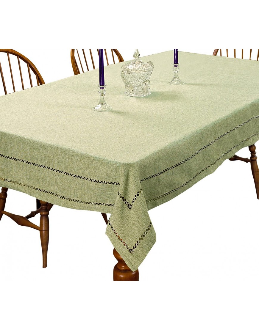 Violet Linen Hem Stitch Embroidered Vintage Design Oblong Rectangle Tablecloth 60 in x 90 in Mint
