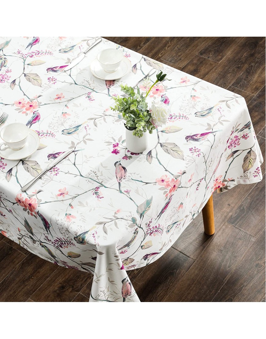 VOGOL Linen Rectangle Tablecloth 52 x 102 Inch Birds and Floral Print Country Style Durable Dust-Proof Table Cloth Washable Stain Proof Table Cover for Kitchen Dining Table Decorations