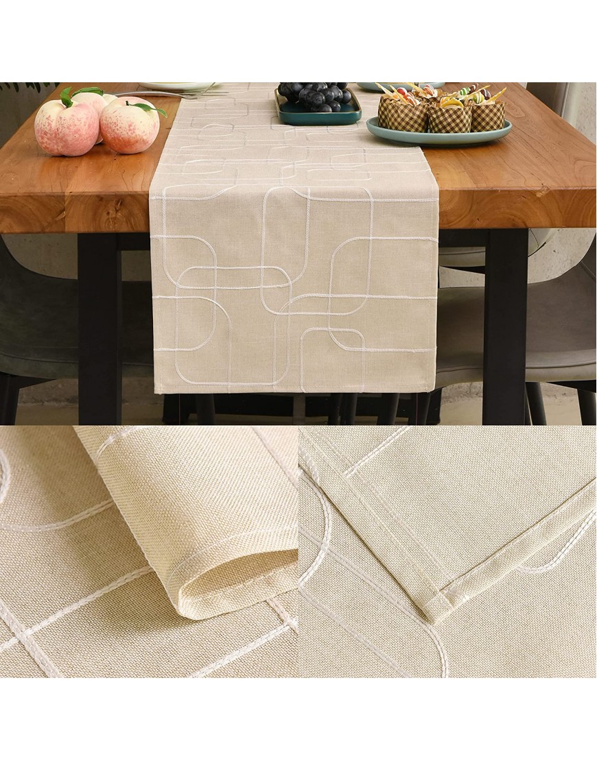 Winotic Table Runner 13 x 72 Inches Long Modern Light Ivory Embroidered Table Linen for Kitchen Dining Coffee Table Wedding Party Daily Home Decor Light Ivory 13x72