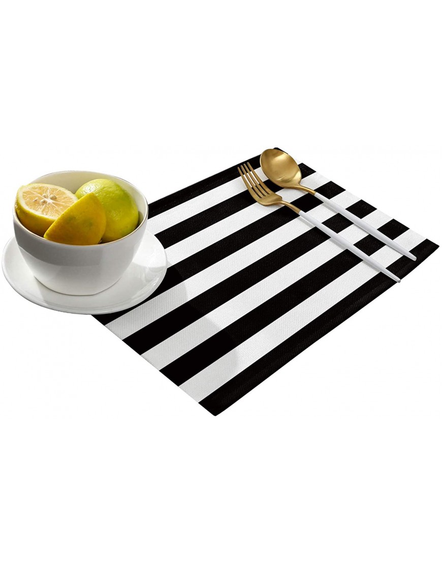 Womenfocus Placemats for Dining Table Set of 6 Placemats - Black and White Stripes Washable Fabric Farmhouse Placemats Non-Slip Heat-Resistant Kitchen Table Mats for Holiday Parties