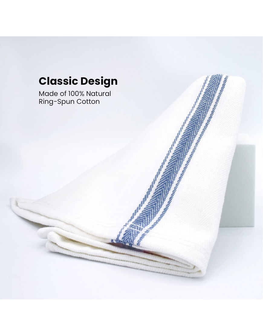 Zeppoli Classic Kitchen Towels 15-Pack 100% Natural Cotton Kitchen Dish Towels-Reusable Cleaning Cloths Blue Dish Towels for Kitchen Super Absorbent Machine Washable Hand Towels 14” x 25”