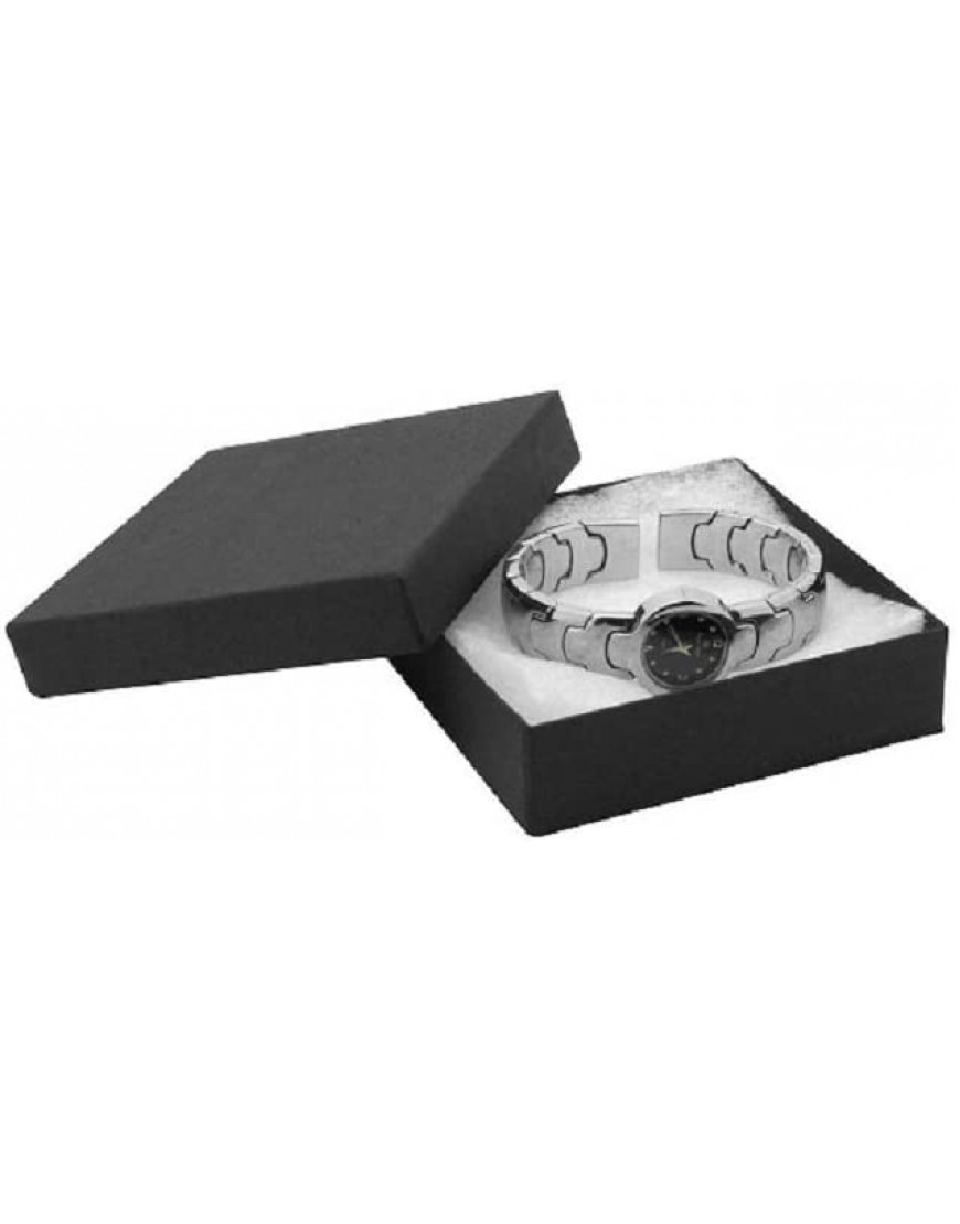16 Pack Cotton Filled Matte Black Color Jewelry Gift and Retail Boxes 3.5 X 3.5 X 1 Inch Size by R J Displays