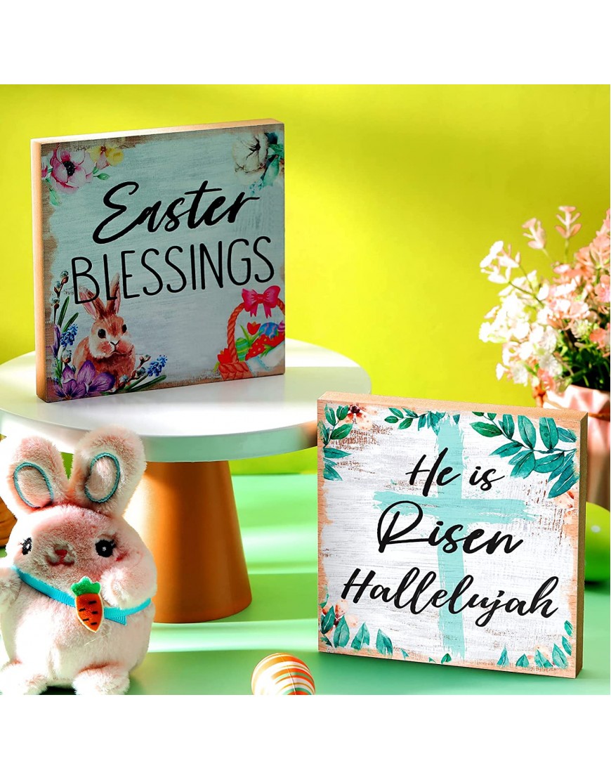 2 Pieces Easter Wood Decors He Is Risen Hallelujah Easter Blessings Table Decors Rustic Wood Box Signs Wood Block Plaque Religious Easter Decorations for Home Table