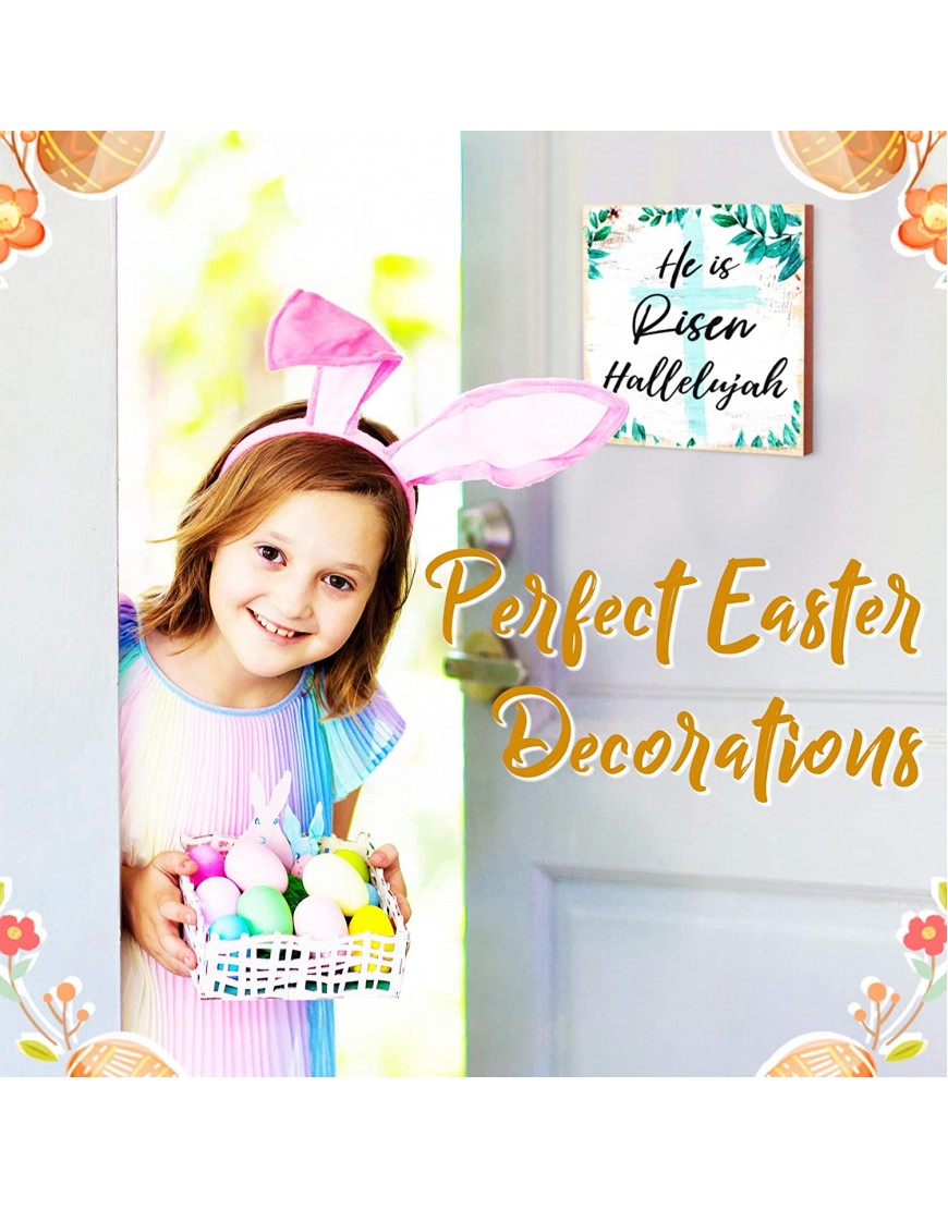 2 Pieces Easter Wood Decors He Is Risen Hallelujah Easter Blessings Table Decors Rustic Wood Box Signs Wood Block Plaque Religious Easter Decorations for Home Table