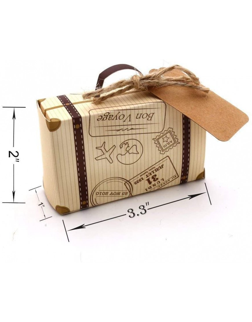 50pcs Mini Suitcase Favor Box Party Favor Candy Box Vintage Kraft Paper with Tags and Burlap Twine for Wedding Travel Themed Party Bridal Shower Decoration