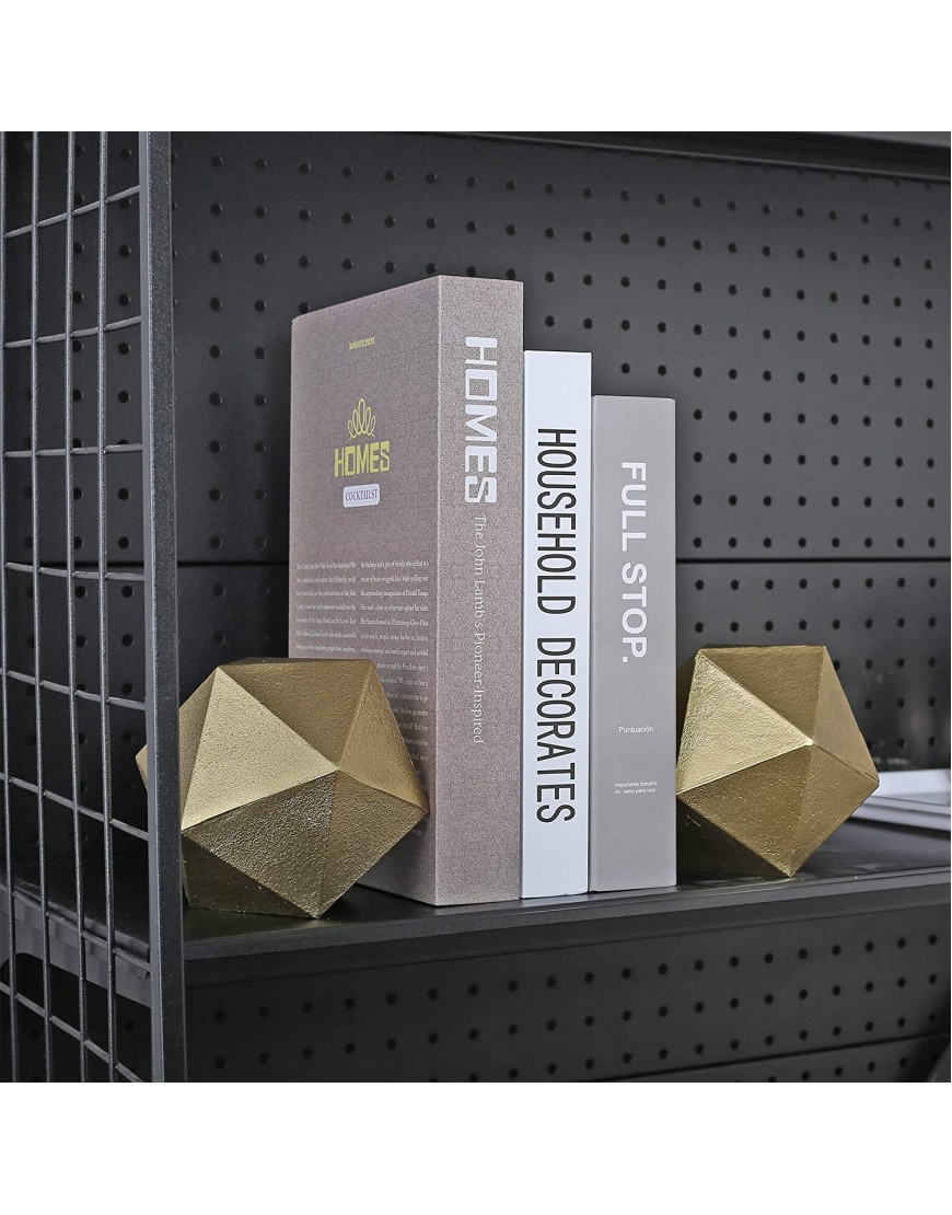 Ambipolar Geometric Shelf Décor Ball Shape Iron Cast Decorative Bookend for Lightweight Books Or Organizer 2 Pack Gold