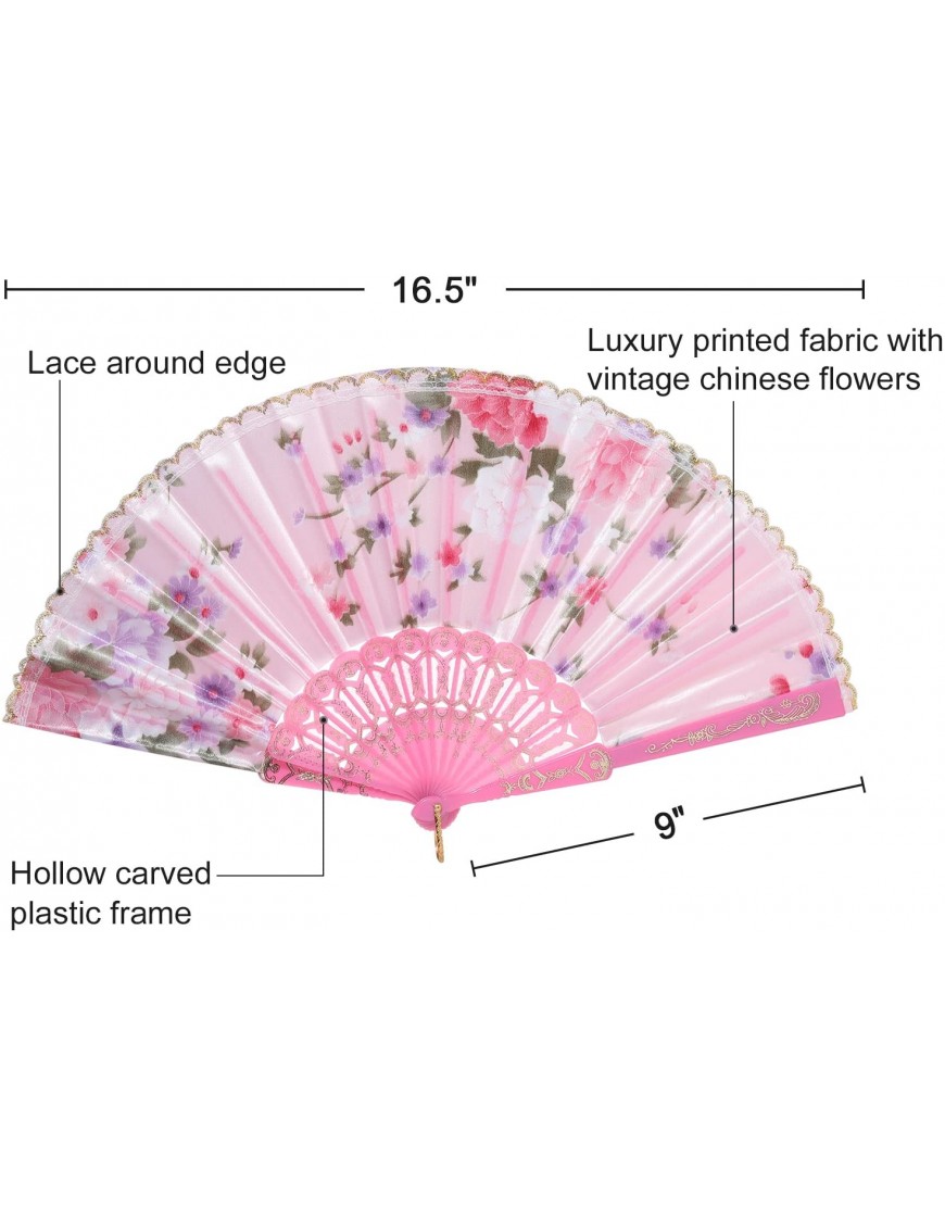 BABEYOND 8pcs Floral Folding Hand Fan Vintage Handheld Lace Folding Fan with Different Flower Patterns Fabric Folding Fan for Wedding Dancing Party Color Random Selected with Chinese Rose